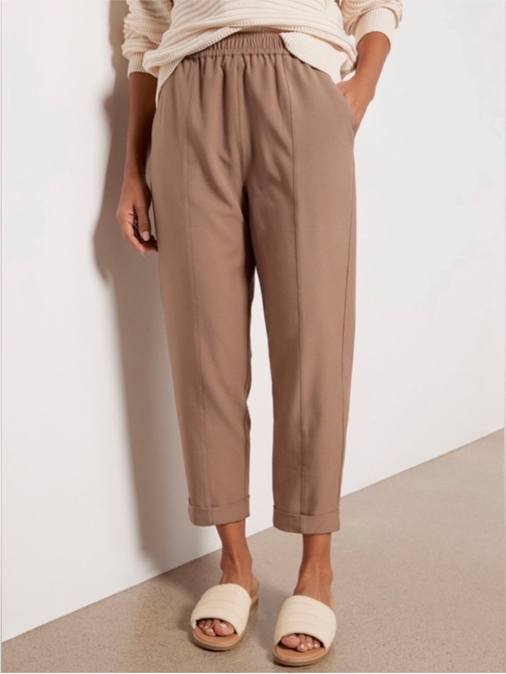Varley Stretch Twill Cypress Turn Up Pant Small Brown Tan Cropped Trouser
